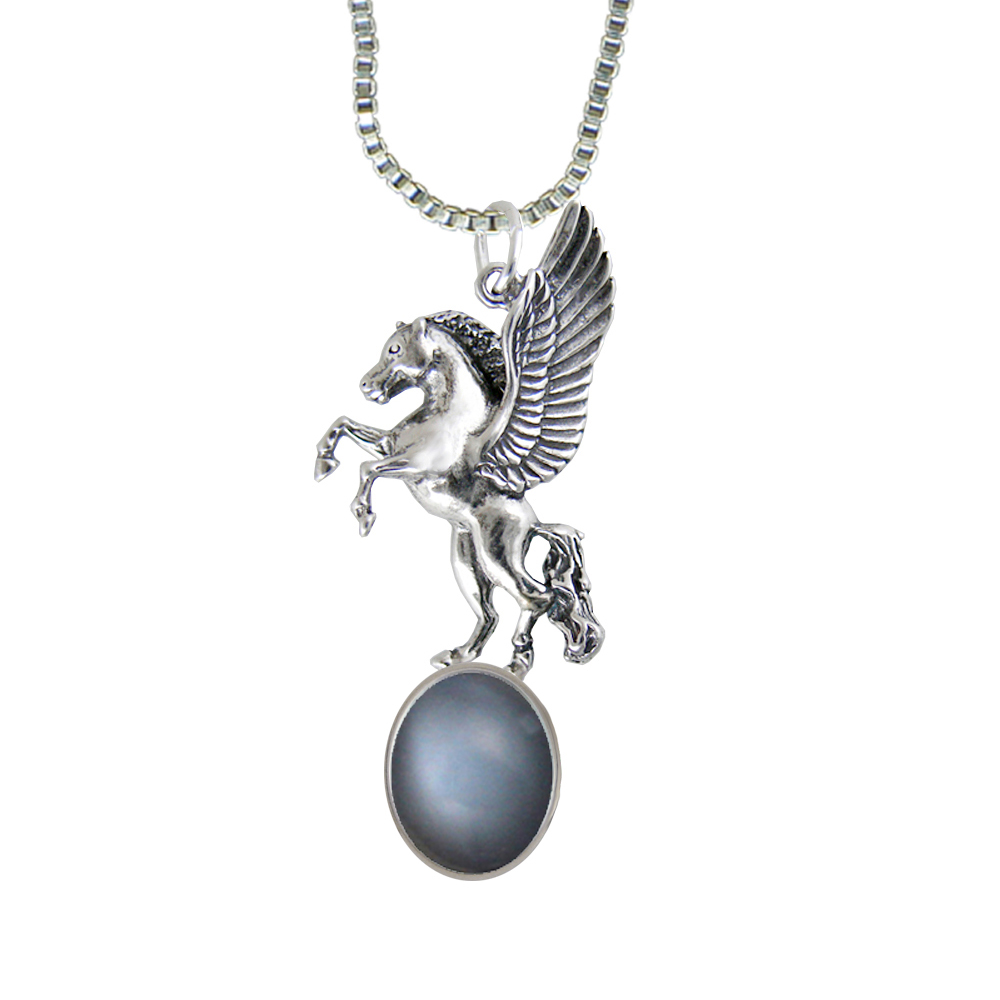 Sterling Silver Unicorn of the Summer Day Pendant With Grey Moonstone